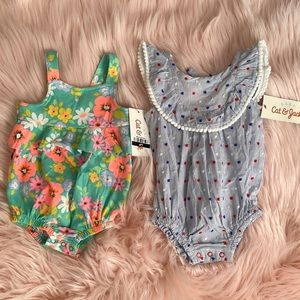 2 baby girl rompers size 0/3 months brand new